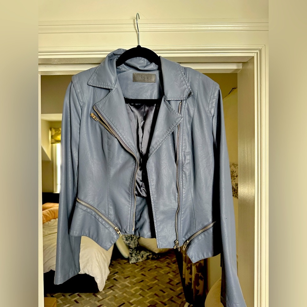 Blue grey leather jacket